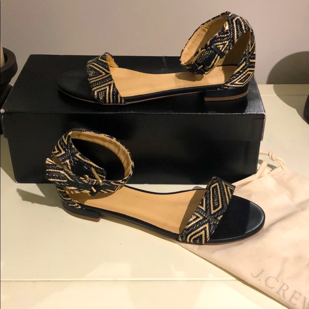 J.Crew Maya Raffia Ankle Strap Sandals—EUC w/ box